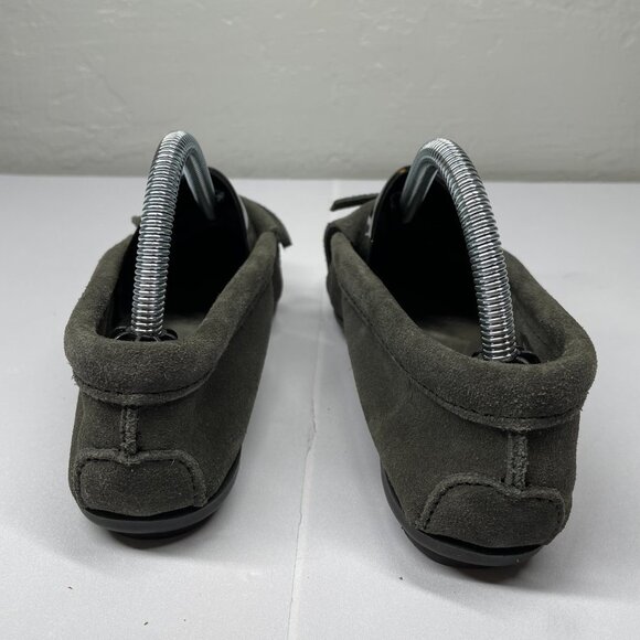 Minnetonka Size 7 Gray Tweed Kitty Moccasin Suede Leather Fringe Rubber Sole - Picture 6 of 9